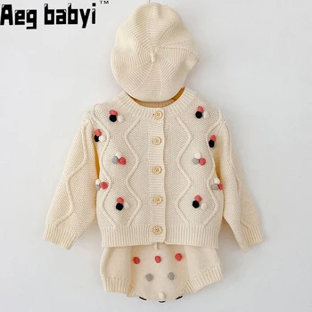 Sonbahar Bebek Kız Giysileri Set Bebek Örme Hırka Kazak tulum takımı Bebek Yenidoğan çocuk Ceket Pamuk Tulum