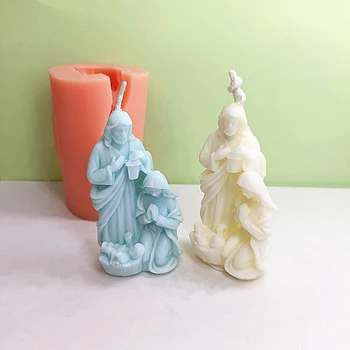 Soyut Kutsal Aile Mum silikon kalıp Aziz Baba Meryem ve Bebek İsa Balmumu Kalıp El Yapımı Hediyeler Festivali Parti için