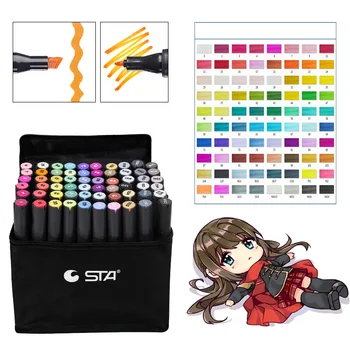 STA 30/40/60/80 Renk Alkol işaretleyici kalem Seti Yağlı Mürekkep Sanat Belirteçleri Profesyonel Animasyon Fırça Ucu Çizim Kalemleri Sanat Malzemeleri