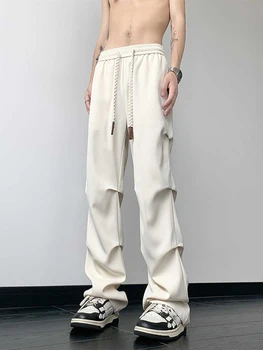 Streetwear Baggy Paraşüt Pantolon Tasarımcı Rahat Geniş Bacak Tam Boy Yığılmış Pantolon Adam 2023 Moda Yeni Buz İpek