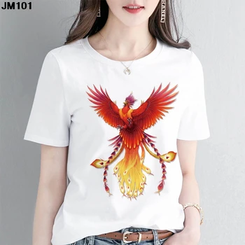 Streetwear Üstleri Kadın T Shirt Ulzzang Harajuku Phoenix ve Ejderha Baskılı Tshirt 2021 Yeni Moda Rahat Bayan T-shirt Giyim