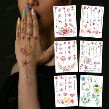 Suluboya Çiçekler Geçici Dövme Tek Kullanımlık Kamp Parti Kulübü Dövmeler Sticker Kadın Vücut Sanatı Seksi Su Geçirmez Seyahat Makyaj