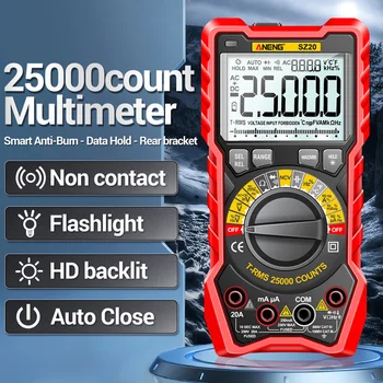 SZ20 25000 Sayımlar Profesyonel Dijital Multimetre Elektrik AC / DC Akım Ölçer voltmetre Araba Ohm Sıcaklık Kondansatör