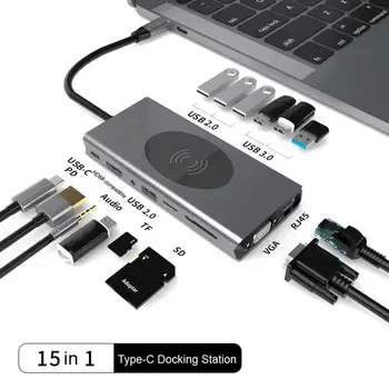 Sürücü Ücretsiz Taşınabilir Kablosuz Şarj Tipi-C HDMI uyumlu RJ45 VGA Genişleme Dock Tipi-C Hub laptop aksesuarları