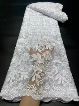 Sıcak Satış Beyaz Nijeryalı Tül dantel gelin kıyafeti Elbise 2023 Yüksek Kaliteli Afrika fransız tarzı dantel Boncuklu Senegal Kumaşlar