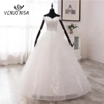 Sıcak Satış Kore tarzı Tekne Boyun Vestidos De Novia 2023 Moda Basit düğün elbisesi Kapalı Omuz Elbisesi Artı Boyutu inciler Payetli
