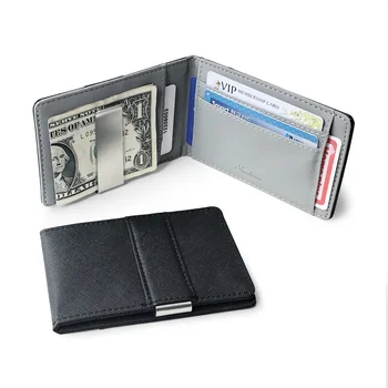 Sıcak Satış Moda Katı erkek İnce Bifold Para Klip deri cüzdan Metal Kelepçe ile Kadın KİMLİK kredi kartı cüzdanı Nakit Tutucu
