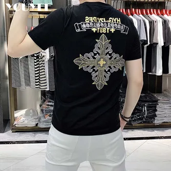 T-shirt erkek Moda Marka Elmas Lüks Baskı Erkek Streetwear Tees Yaz Yeni pamuklu yuvarlak boyun Gençlik Üstleri Giyim 7XL
