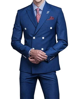 Tam Erkekler Suit Blazer Setleri Kruvaze Slim Gömme Erkek Ceket 2 Parça Modern Damat Düğün Örgün Durum Elbise Yakışıklı
