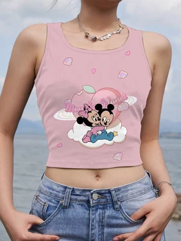Tank Top Minnie Mouse Kırpma Üstleri Kadınlar için Seksi Korse Yoga Spor Kolsuz Kadın Giysileri Moda kadın T-shirt Disney Y2k