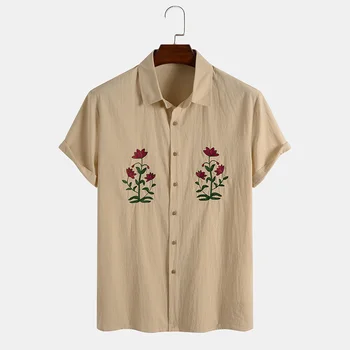 Tatil Uropean Casual Düğme Aşağı Gömlek Kısa Kollu Hızlı Satış İşlemeli erkek gömleği Moda Erkek Giyim