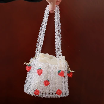 Temizle Kristal Jöle el çantası Kız Lüks Tasarımcı Boncuklu Dokuma çanta Kadın için Retro Turuncu Boncuklu Çanta El Yapımı Çanta