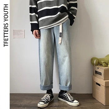 TFETTERS 2023 Yeni Moda Erkek Kot Marka Hip Hop Sonbahar erkek düz Pamuk Düz Gevşek Vintage Yıkanmış Eski Kot Streetwear
