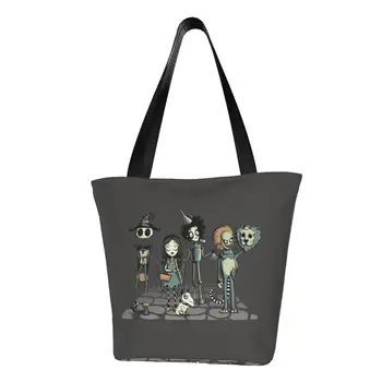 Tim Burton Korku Filmi alışveriş çantası Kadın Tuval kol çantası Çantası Taşınabilir Gotik Cadılar Bayramı Filmi Bakkal Alışveriş Çantaları