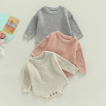 Toddler Bebek Erkek Kız Sonbahar Kış Kore Tulum Renkli Örme Gevşek Uzun Kollu O-Boyun Sıcak Tulumlar Yenidoğan Giysileri