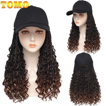 TOMO Kısa Siyah beyzbol şapkası Şapka Tanrıça Kutusu Örgüler Ayarlanabilir Kap Şapka Kıvırcık örgü saç Peruk Kadın / Erkek Günlük