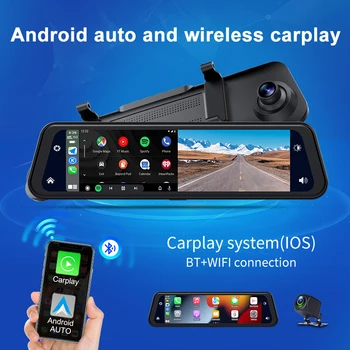 TOPSOURCE 11.88 İnç Dokunmatik Ekran Ön 2 K+Arka HD 1080 P Kayıt WiFi Kablosuz Carplay (IOS) ve Android Otomatik Dash Kamera