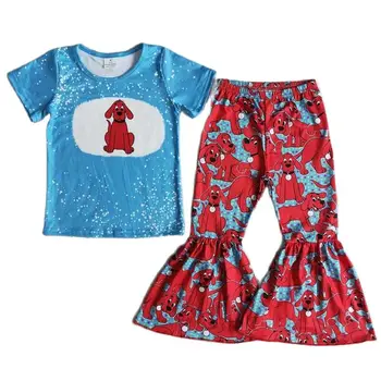 Toptan Bebek Kız Butik Giyim Giysileri Toddler Kısa Kollu Gömlek Köpek Çan Pantolon Çocuk Seti Çocuk Moda Sonbahar Bahar Kıyafeti
