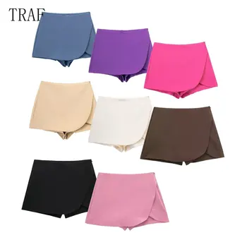 TRAF Kadın Moda 2023 İlkbahar Yaz Asimetri Etek Pantolon Culottes Şık Kadın Geri Zip Yüksek Bel Geniş Bacak Şort Mujer