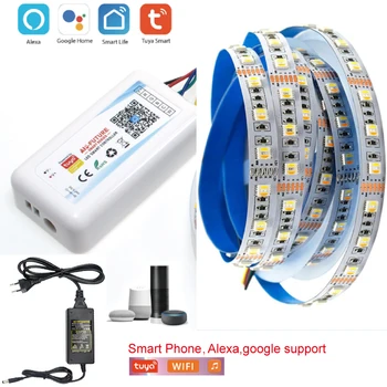 Tuya Akıllı yaşam APP Wifi Denetleyici DC12V 5050 RGB+CCT Renk Sıcaklığı ayarlanabilir LED Şerit İşık Alexa Google Ev İçin + Güç