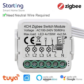 Tuya Zigbee 3/4 Gang Akıllı ışık anahtarı Modülü Nötr Tel Gerekir 2 Yollu Kontrol DIY Akıllı Kesici Alexa Google Ev İle Çalışır