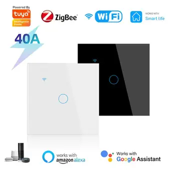 TUYA Zigbee / WiFi Akıllı Su ısıtıcı Anahtarı AB 40A Dokunmatik Panel Zamanlayıcı Ses Akıllı Ev Alexa İle Çalışır Google Ev Akıllı Yaşam App