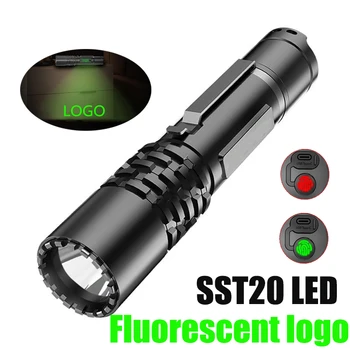 Ultra parlak SST20 LED Mini El Feneri Floresan LOGO Güçlü Meşale Tip-C Şarj Edilebilir Su Geçirmez Taktik el feneri