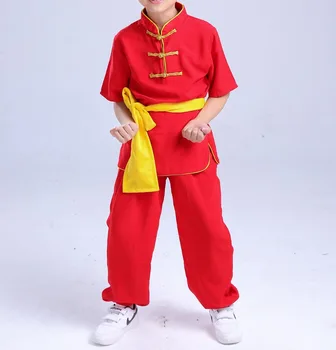 Unisex 9 renk Saf Pamuk Çocuklar Yaz Kısa Kollu Çocuk Dövüş sanatları Giyim Kung Fu Üniformaları Wushu Suits