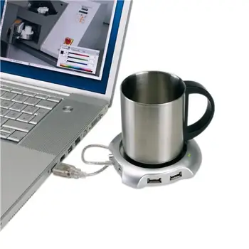USB İsıtıcı Gümüş Sıcak Çay Kahve Fincanı kupa ısıtıcı USB ısıtıcı ped İle 4 USB Bağlantı Noktası Hub İle On / Off Anahtarı