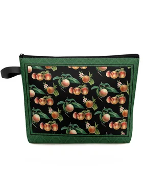Vintage Bitki Meyve Şeftali Büyük Kapasiteli Seyahat Kozmetik Çantası Taşınabilir makyaj kutusu Çantası Kadın Su Geçirmez kalem Kutusu