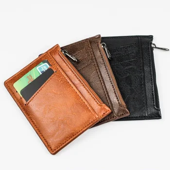 Vintage Erkek deri cüzdan Kısa İnce Erkek Çantalar Para Kredi Kartı Sahipleri Erkek Cüzdan Para Çantası Fermuarlı bozuk para cüzdanı