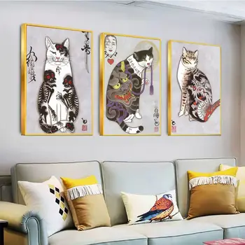 Vintage Japon Samuray Kedi DIY Yapışkan Poster Vintage Odası Ev Bar Cafe Dekor Çıkartmalar duvar tablosu