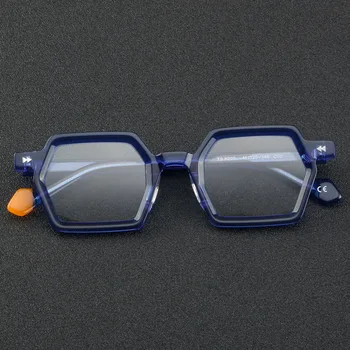 Vintage Kadın Erkek İddialı Altıgen Gözlük High-end Asetat Gözlük Tüm Maç Günlük Gözlük Miyop