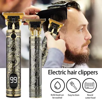 Vintage T9 Saç Kesme Makinesi Saç Kesme Profesyonel Kesici Giyotin Erkekler için Akülü Sakal Düzeltici USB Berber Ejderha