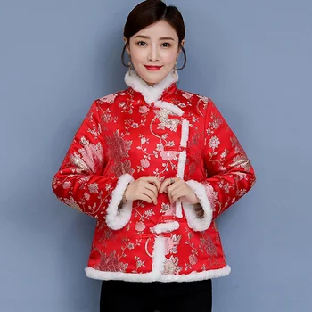 Vintage Çin Tarzı Ceket Geleneksel pamuklu ceket Hanfu Kadın Tang Takım Elbise Üstleri Kış Sıcak Kadın Çin Yeni Yılı Giysileri KK4369