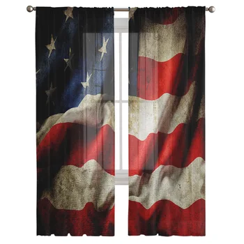 Vintage Çırpınan Amerikan Bayrağı Sırf Perde Oturma Odası Perdeler Ev Yatak Odası Vual Perde Baskılı Tül Pencere Perde