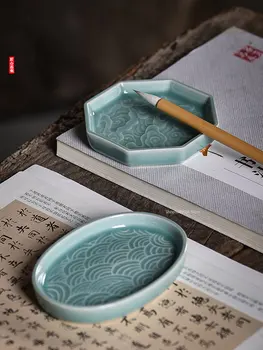 Wenfang Sijiao Çok Fonksiyonlu Fırça Yalamak Kalem Yıkama Kalem Tepsisi Mürekkep Tepsisi Kaligrafi Paperweight Manzara boyama paleti