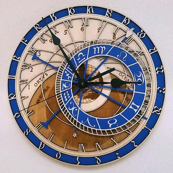 Yaratıcı duvar saati Prag Astronomik Ahşap Saat Oturma Odası duvar saati Kuvars saat ev Dekorasyonu