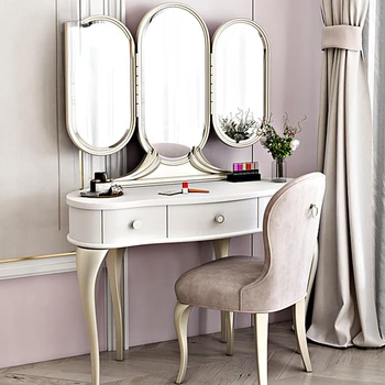 Yatak odası mobilyası Amerikan Tarzı Ahşap Tuvalet Masası Ayna Makyaj Dışkı Modern High-End makyaj masası Ev Mobilyaları