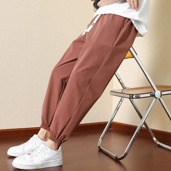 Yaz Düz Gençlik Moda Erkek Pantolon Rahat Katı Çabuk Kuruyan Buz İpek Spor pantolon Sweatpants İnce Büyük Pantolon