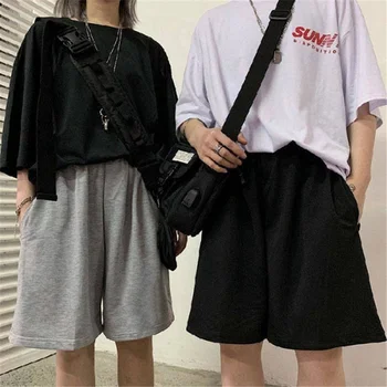 Yaz Kadın Yüksek Bel Şort Moda Rahat Şort Düz Renk Hip Hop kısa cepli pantolon Harajuku Vintage Pantolon Siyah