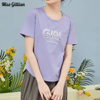 Yaz Mor T-shirt Kız Nakış Kısa Kollu Üstleri Kadın 2023 Moda Düzensiz O Boyun Casual Tees Temel Bayan Giyim