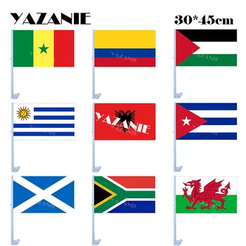 YAZANIE 30 * 45 cm Araba Bayrakları Senegal Kolombiya Filistin Uruguay Arnavutluk Küba İskoçya Güney Afrika Galce Polyester Araba Bayrakları