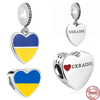 Yeni 925 Ayar Gümüş Charm Ukrayna Bayrağı Charm Kolye Güzel Boncuk fit Orijinal Pandora Bilezik Kadınlar İçin DIY Takı Biblo
