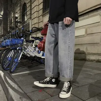 Yeni Geniş Bacak Kot Erkekler Vintage Sıkıntılı Baggy S-3XL Düz Kot Pantalones İlkbahar Yaz Japon Takım Harajuku Pantolon
