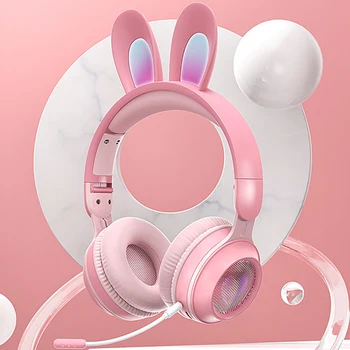 Yeni Kablosuz Kulaklık RGB Tavşan Kulaklar mikrofonlu kulaklık Sevimli Kız Müzik Bluetooth Kulaklıklar çocuklar İçin Oyun Kulaklık