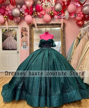 Yeni Koyu Yeşil Dantel Quinceanera Elbiseler Balo 2023 Boncuklu Kapalı Omuz Tatlı 15 Elbise Parti Törenlerinde Vestido De 15 Anos Robe De