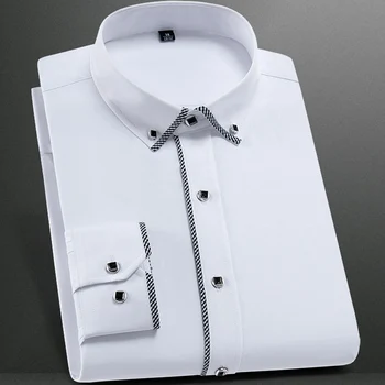Yeni Moda Standı Yaka Uzun Kollu Slim Fit Yumuşak Rahat Sosyal Elbise Gömlek Erkekler Parti Düğün Erkek Smokin Beyaz Gömlek