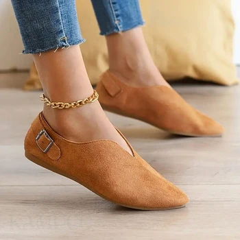 Yeni Sivri Burun Süet Kadın Flats Ayakkabı Kadın Loafer'lar Yaz Moda Tatlı Düz rahat ayakkabılar Kadın Zapatos Mujer Artı Boyutu 35-43