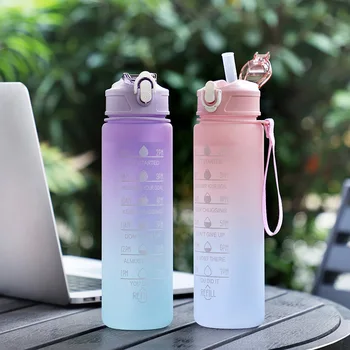 Yeni Spor 900ml Su Şişesi Saman ile Açık Seyahat Taşınabilir Şeffaf 1l Su Şişesi Plastik Benim içme şişesi BPA Ücretsiz
